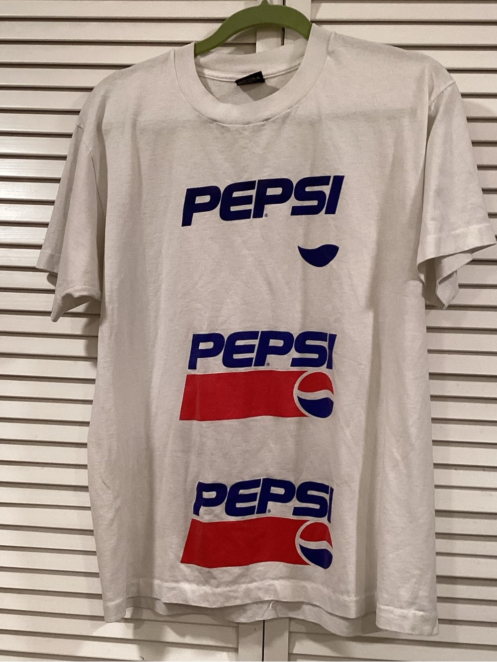 Screen Stars White Pepsi Logo Graphic Tee with Red & Blue Accents